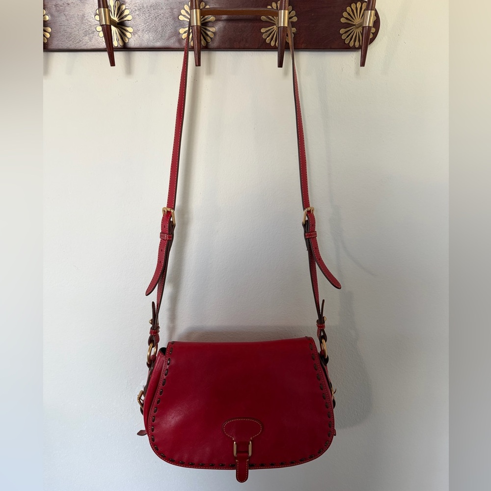 Dooney & Burke Florentine Vintage Flap Saddle Bag Crossbody in Red - Picture 3 of 9